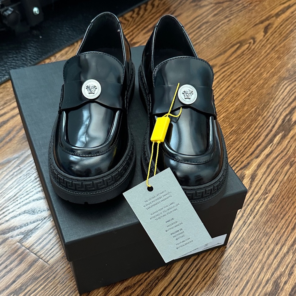 Versace Black Leather Loafers for kids NWT